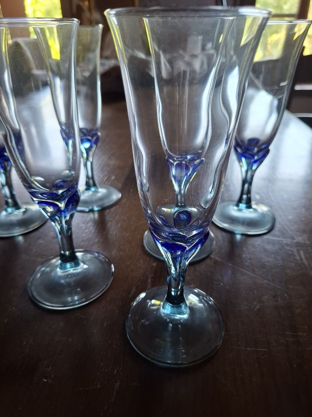 Bicchieri: Calici flûte vetro blu decoro 6 pezzi – Usato da Viganello venduto da sor_dcq8 2