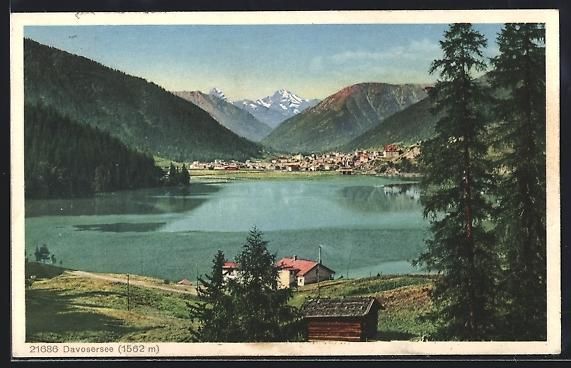 Cartoline postali: AK Davos /Davosersee, Panorama, 1929 – Usato da Berlin venduto da bartko-reher