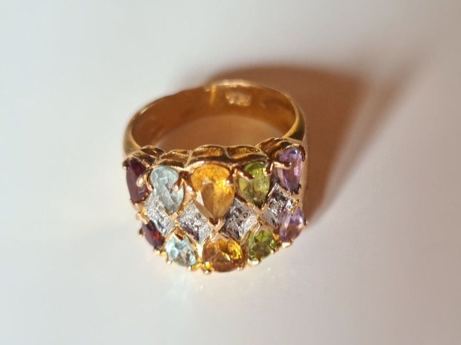 Anelli: Echt Goldring 14 Karat mit farbigen Steinen – Usato da Frauenfeld venduto da Purzli 1