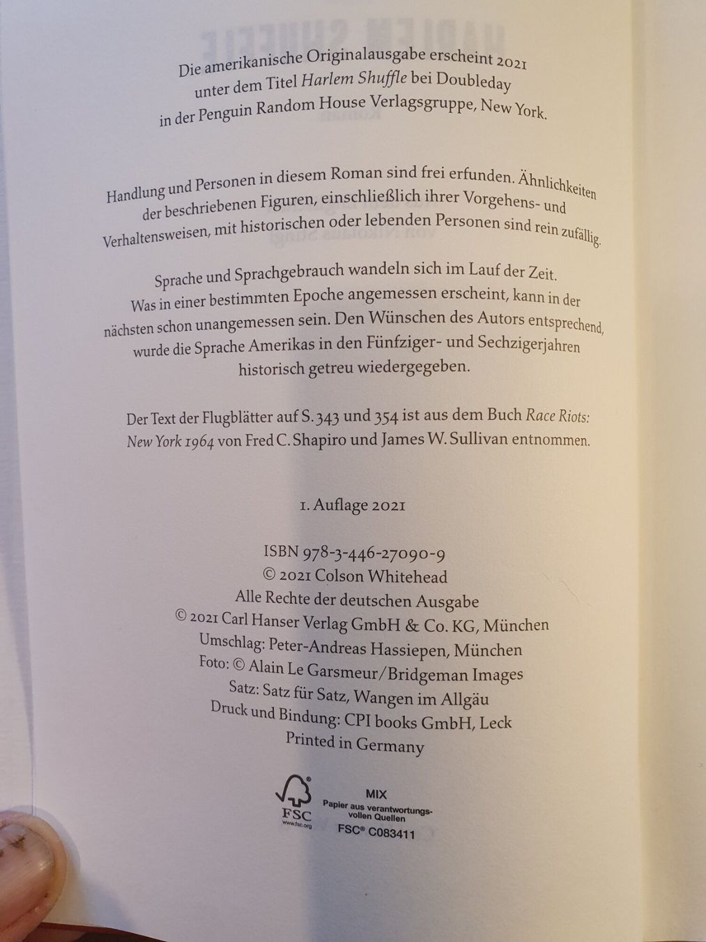 Bücher: Harlem Shuffle - Colson Whitehead - Hanser – Gebraucht aus Zürich von loosebone 2
