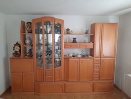 Wohnwand mit Glasvitrine und Hausbar