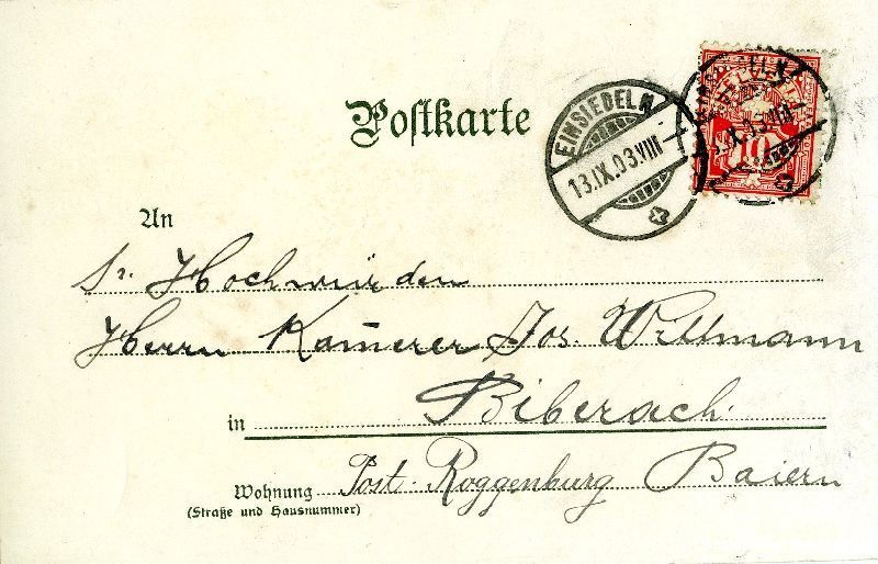 Ansichtskarten: Einsiedeln - Gnadenkapelle Litho + 1903 – Gebraucht aus Emmenbrücke von teestube 1
