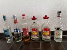 6 Flaschen Spirituosen angefangen