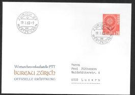 Sonderbrief Eröffnung Wertzeichen Bureau Zürich 22 19.1.1965