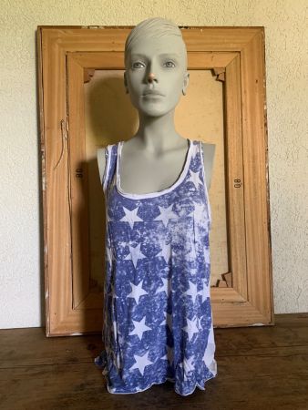 T-Shirt Shirt Top mit Sternen weiss blau XL