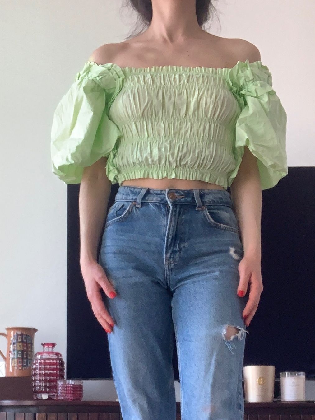 Zara Top: Crop top manche large vert pomme Zara – Usato da Genève venduto da rez_c6c6 7