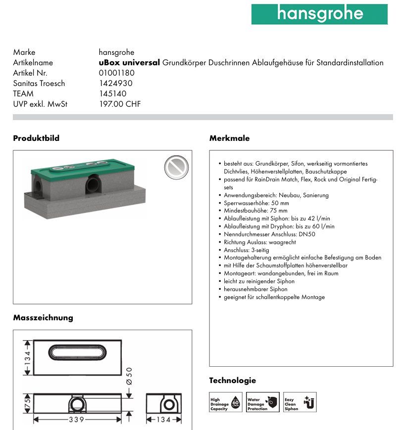 Altri materiali da costruzione: 547 Hansgrohe RainDrain Flex Duschrinne 900 + uBox universal – Nuovo e nell'imballaggio originale da Derendingen venduto da Meisterstuecke 3