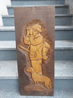 Handgeschnitzte Jagdszene auf Holz - cm 73 x 31 x 3