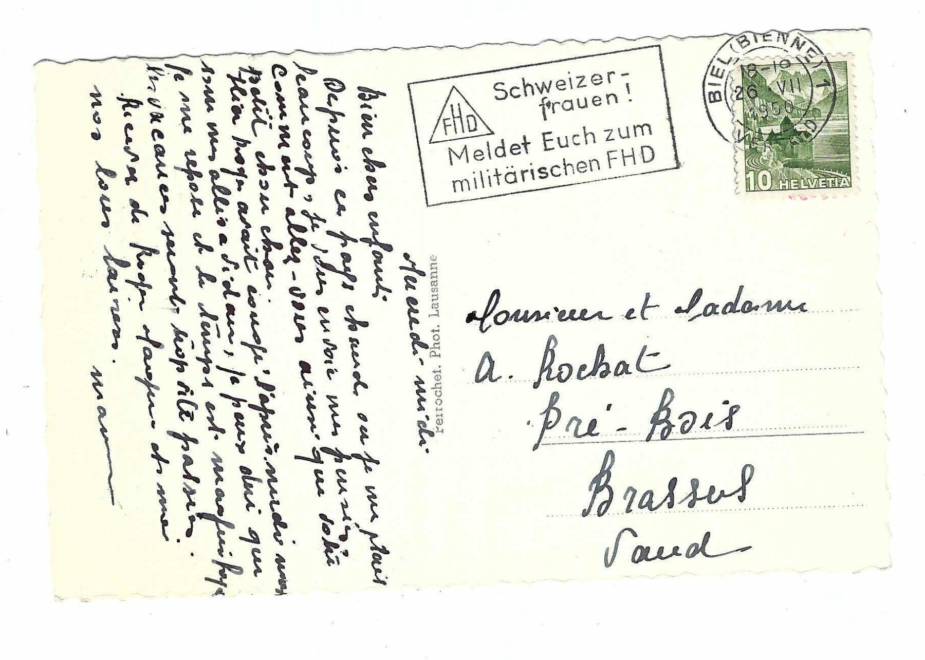 Ansichtskarten: Biel Post & Bahnhof 1950 1u – Gebraucht aus Aarau von fussball-fussball 1