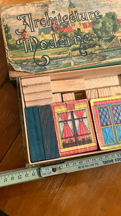 JEU DE CONSTRUCTION ancien en bois Foucault graveur Paris, THle L.Paris