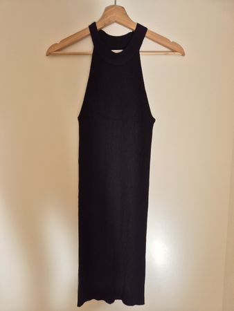 Mango MNG Strickkleid Schwarz Gr. M Ärmellos Rippstrick