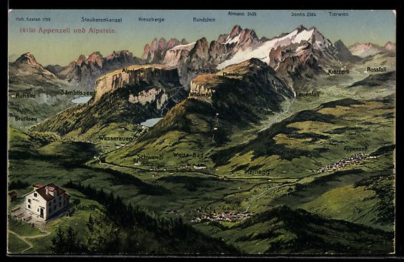 Cartoline postali: Lithographie Appenzell, Alpstein mit Säntis – Usato da Berlin venduto da bartko-reher