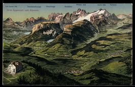 Lithographie Appenzell, Alpstein mit Säntis