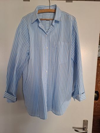 Chemise rayée MNG bleu clair/blanc T. L oversize looze