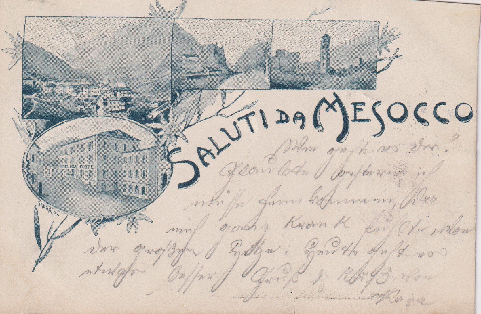 Cartoline postali: AK Litho Mesocco - Hotel de la Poste 1899 – Usato da Riva San Vitale venduto da MAR-NAPO
