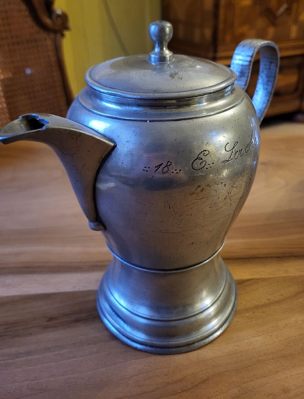 Teiere: Kaffeekanne Zinn 1865, E. Lerche. antik, wird verschickt. – Usato da St. Gallen venduto da nikolausraphael 1