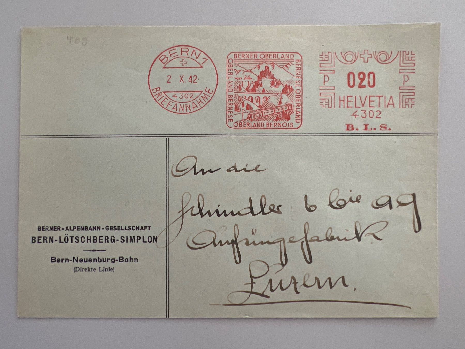 Alle Briefmarken: Brief Bern - Lötschberg - Simplon 1942 – Gebraucht aus Buchrain von wmm