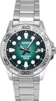 ⌚Herrenuhr ®CASIO Analog Edelstahl Grün 44mm 10ATM Datum NEU