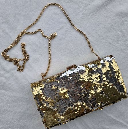 Mascara London Clutch Tasche Gold Pailletten neuwertig