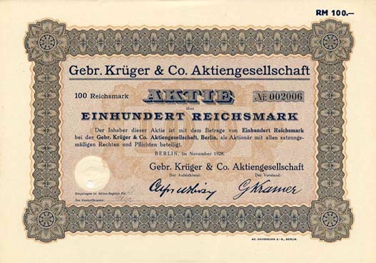 Documenti: Gebr. Krüger & Co AG, Berlin - 1928 – Usato da Solothurn venduto da Sgasche