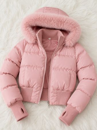 Damen Winterjacke rosa mit Kunstfellkapuze Gr. S – wie neu