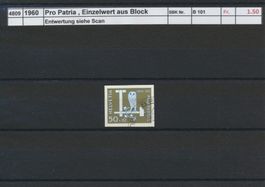 1960 Pro Patria, Einzelwert aus Block, ET - Stempel