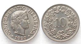 CH 10 Rappen 1939 Nickel unz ERHALTUNG!!!