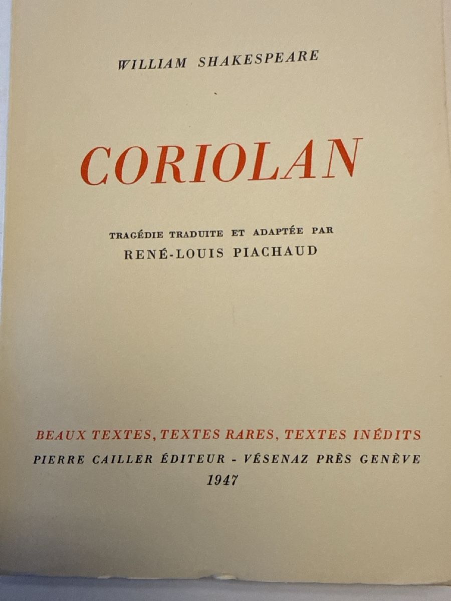 Libri: SHAKESPEAR Livre Coriolan – Usato da Schmitten FR venduto da Hohezelg