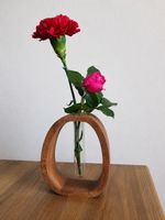 Große Holzvase mit Glasröhre – Neu