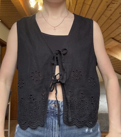 Gilet Zara en lin noir brodé – taille M