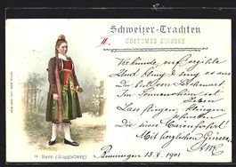 Litho Schweizerin in Berner Tracht, 1901