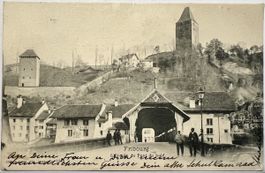 Alte sehr schöne AK von Fribourg 1902 sehr belebt.