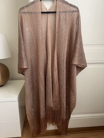Rose Gold Shimmer Kimono with Fringe Detail - Stunning!