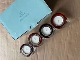 Partylite 4  kerzen mit glas (form Blätter)