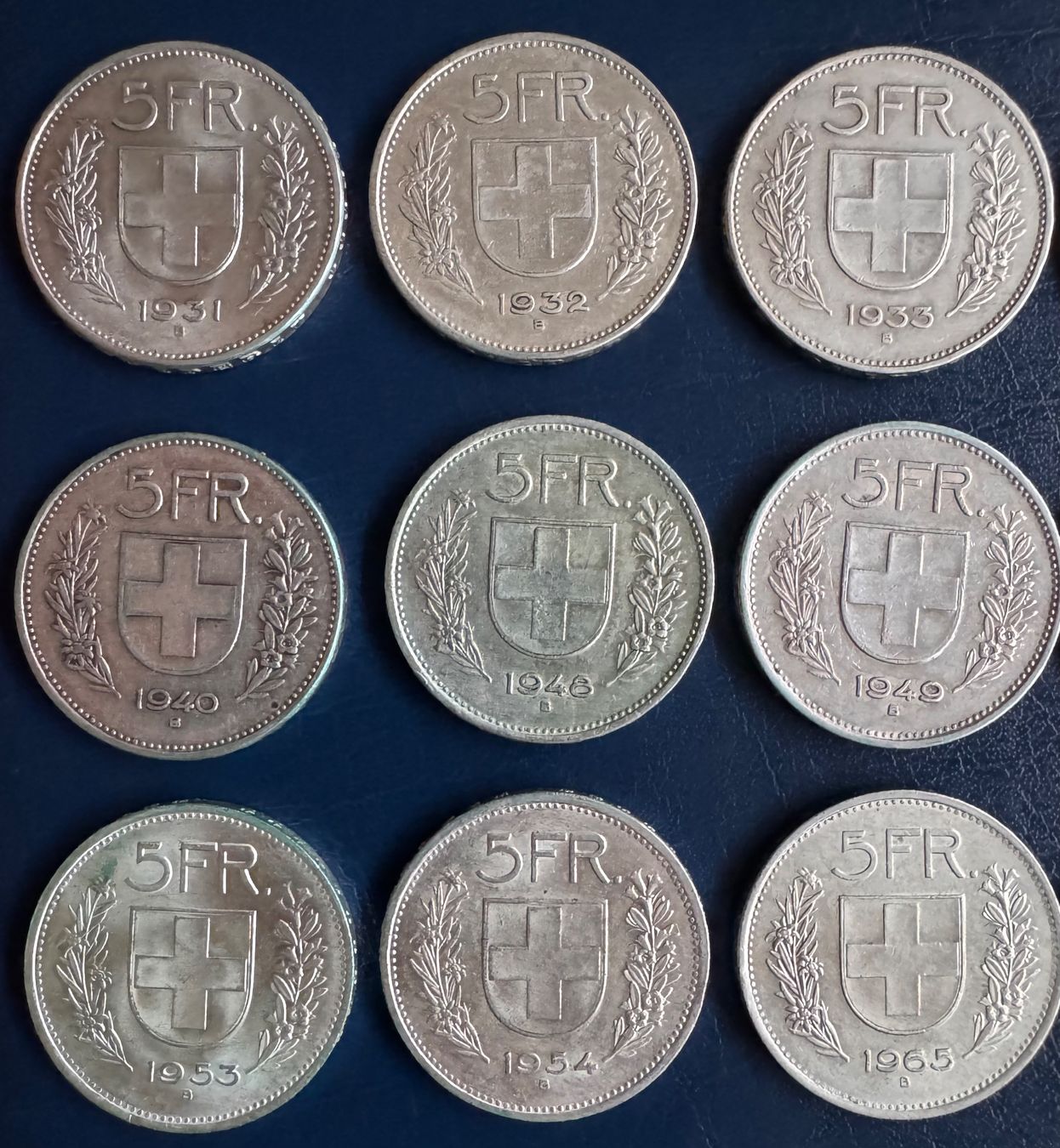 Alle Münzen: 5 Fr. Silber - Kompletset - 1931-1969 Vorz. – Gebraucht aus Ebikon von Dmasterx 3