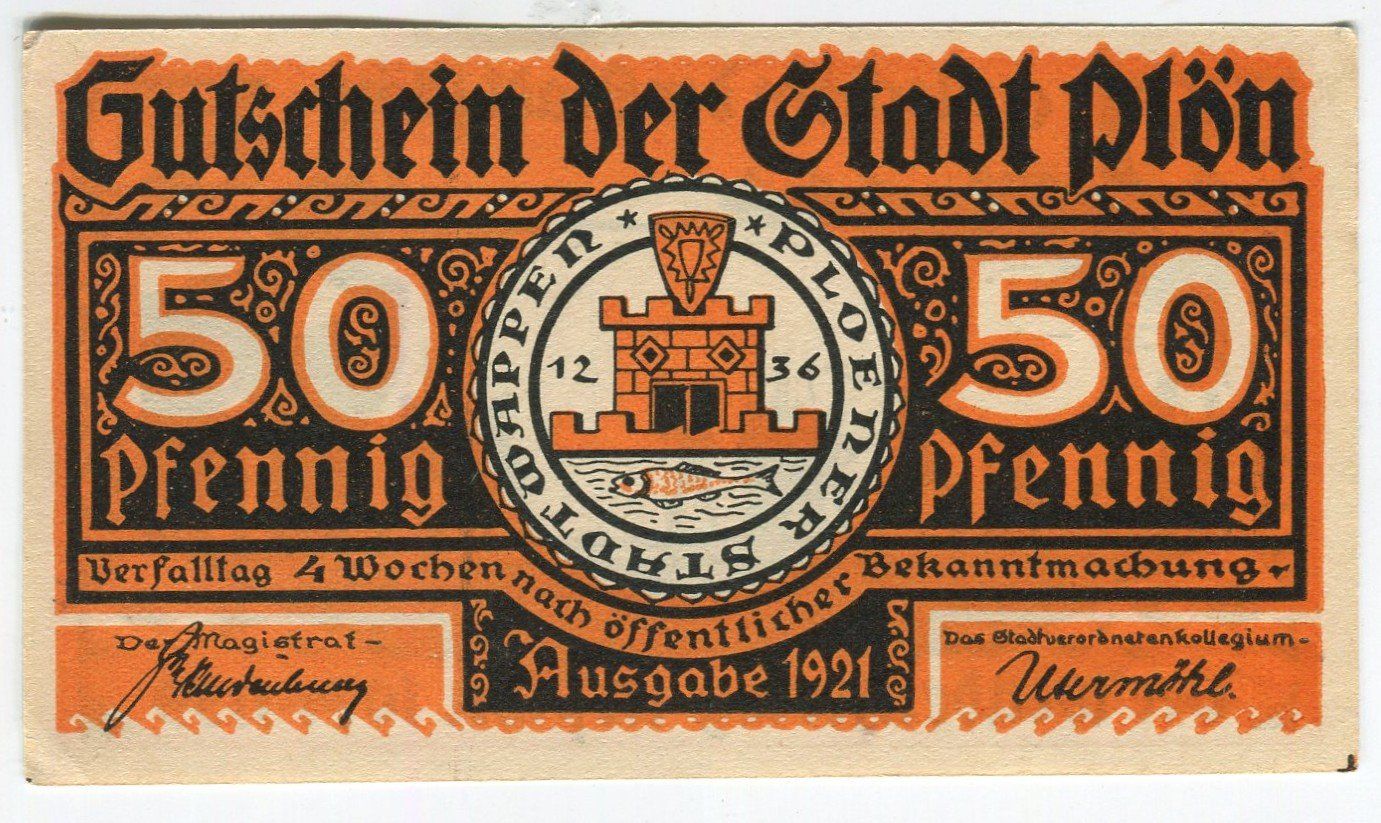 Banknoten: Notgeld "50 Pfennig. Plön 1921" – Gebraucht aus Basel von Butsch5 1