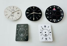 LOT DE 5 CADRANS - MARVIN / NIVADA / CARAVELLE / SWISS MILIT