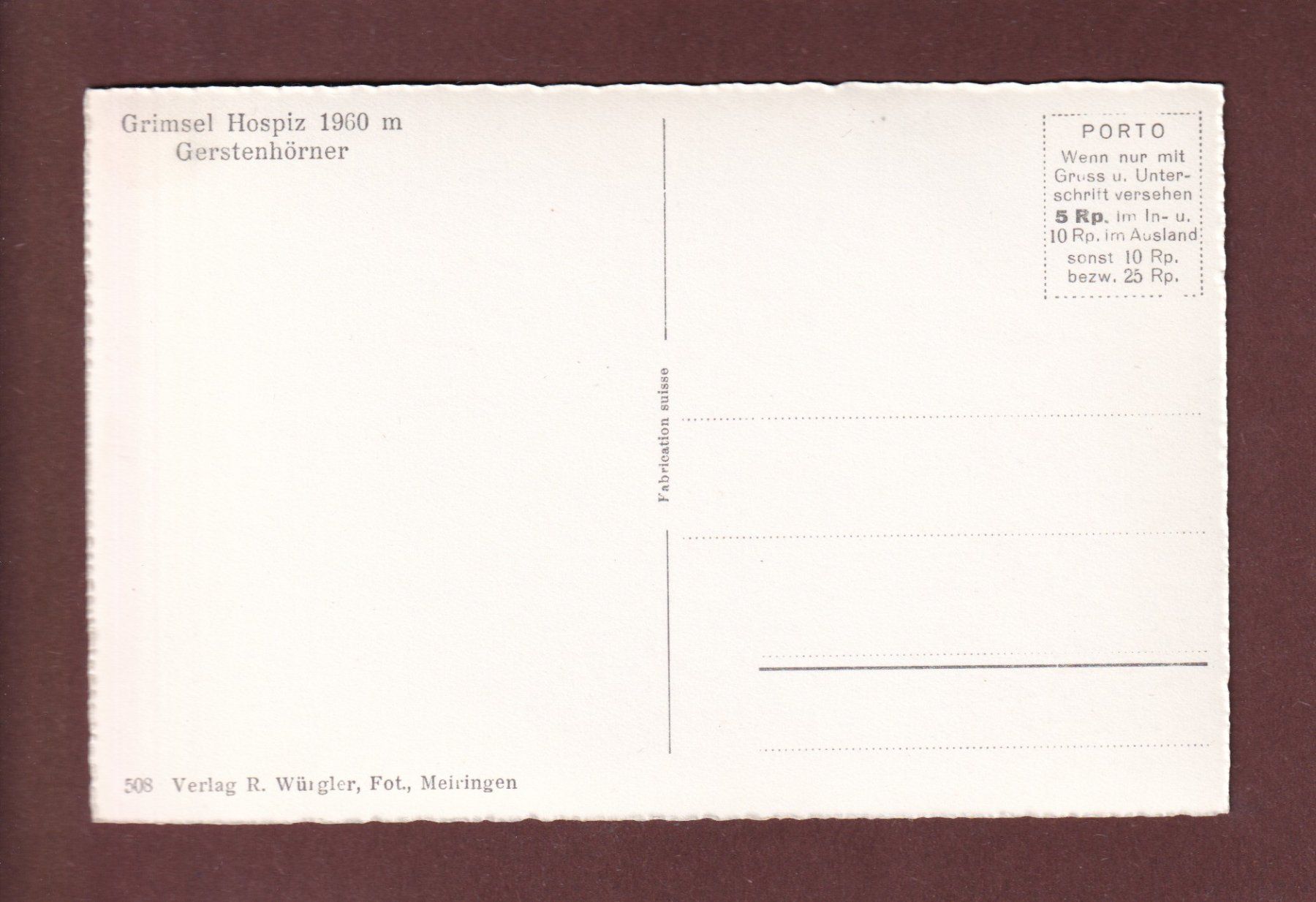 Cartoline postali: Hotel GRIMSEL-HOSPIZ - Gerstenhörner – Usato da Pully venduto da nicecards-shop 1
