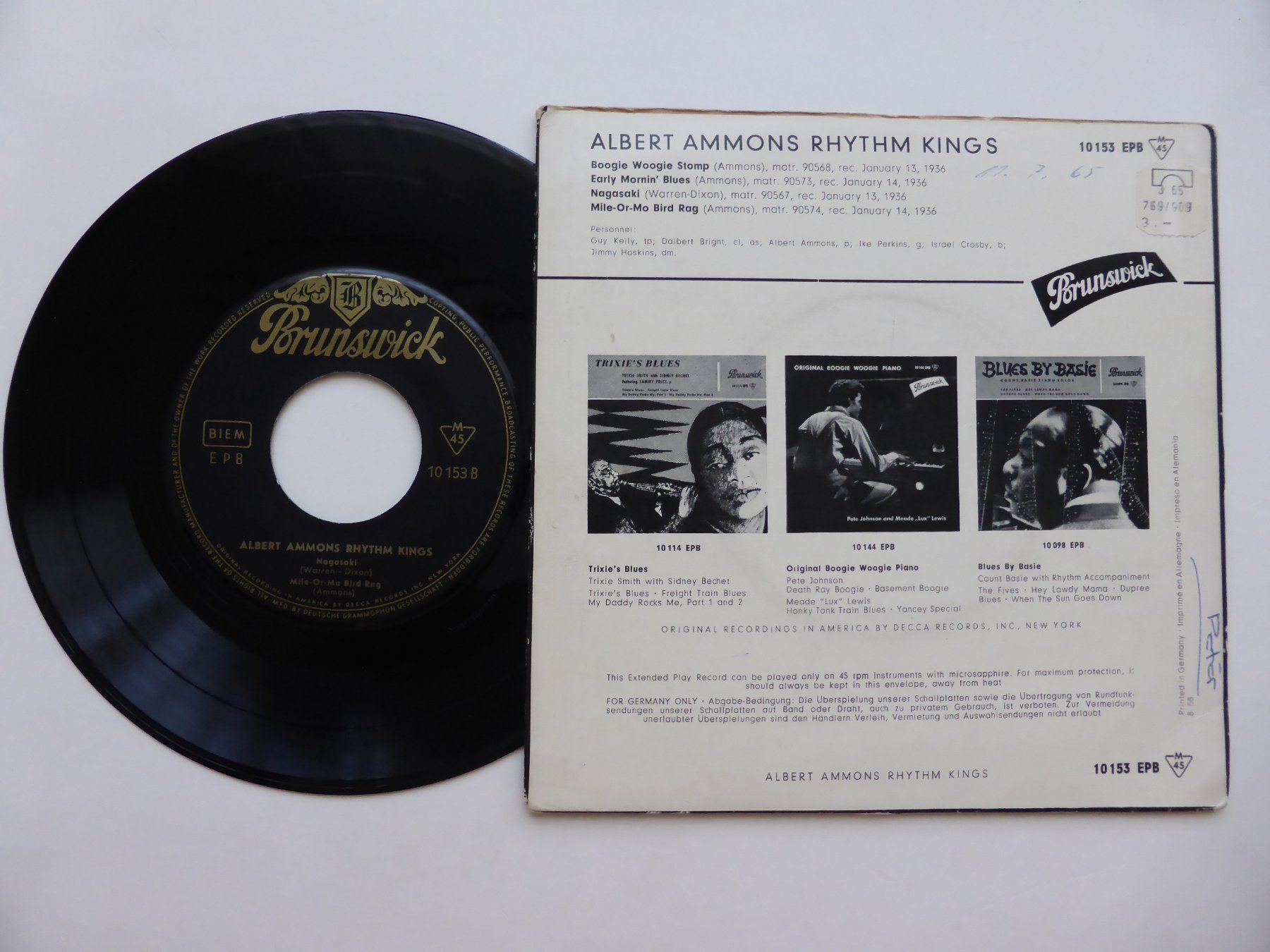 Dischi in vinile: VINYL SINGLE  EP  ALBERT AMMON'S RHYTHM KINGS – Usato da Küssnacht am Rigi venduto da Mondkinder 1