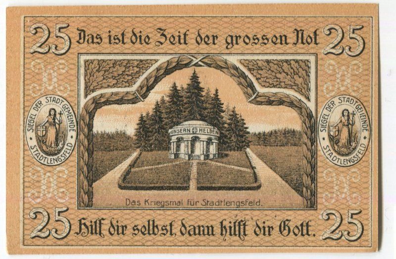 Banconote: Notgeld "25 Pfennig. Stadtlengsfeld 1919". – Usato da Basel venduto da Butsch5 1