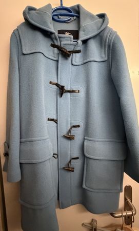 BURBERRY Mantel Dufflecoat Wolle hellblau 2x getragen
