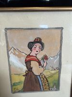 Aquarell Signiert FH Dame Alpen Tracht gerahmt guter Zustand