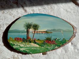 Holzbild "Isola Bella" - Sommerliche Wanddekoration Öl Palme