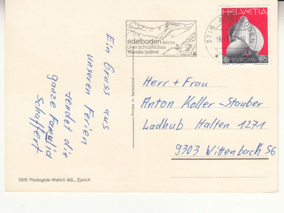Cartoline postali: Adelboden 1974 – Usato da Bürglen TG venduto da StampGraf 1