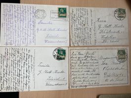 Schweiz 1920er Jahre 4 Kunstkarten mit Tellköpfen frankiert