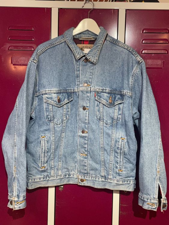 Large 1980s Levi's Red Plaid Lined Denim Jacket