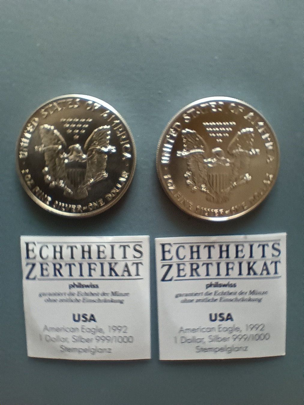 Tutti le monete: American Eagle 1992, 1 Dollar Silber 999, Stempelglanz – Nuovo (secondo la descrizione) da Horw venduto da sorropong 1