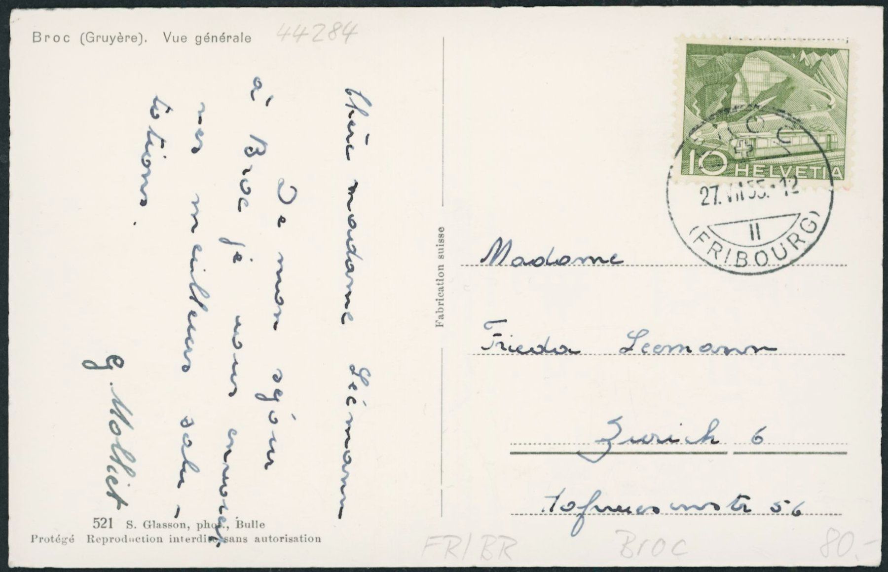Cartoline postali: FR Broc – Usato da Schindellegi venduto da stationary 1