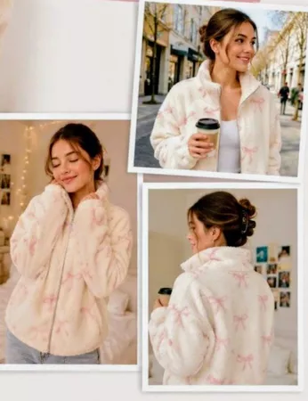 Flauschige Fleece-Jacke mit süssem Schleifenmuster (Gr. S)