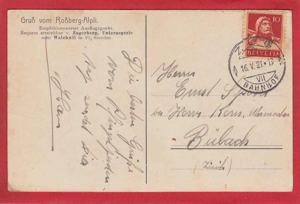 Cartoline postali: ROSSBERG-ALPLI, SOMMERWIRTSCHAFT 1921 – Usato da Grüningen venduto da Kartenlaube 1
